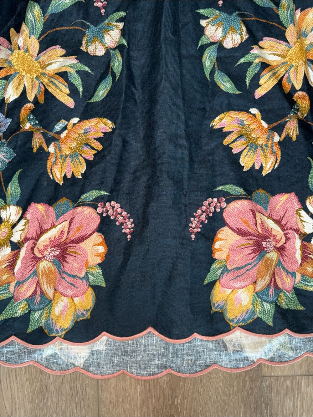 NWT Farm Rio Maira Navy Blue Floral Plunge Neck Linen Maxi Dress S Anthropologie - Picture 2 of 5